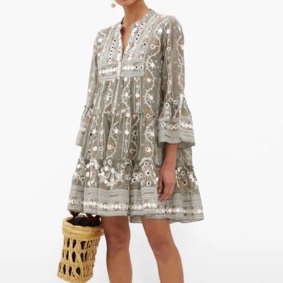 Juliet Dunn Mosaic Print Mirror-Appliqué Flutter Bell Sleeves Dress Brand Size 1 - Picture 13 of 14